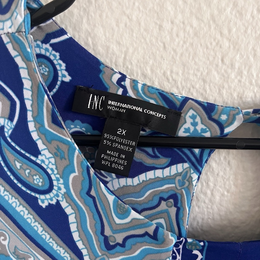INC 2X Paisley Maxi Dress Boho Sleeveless Flowy Resort Vacation Stretch - Picture 3 of 7